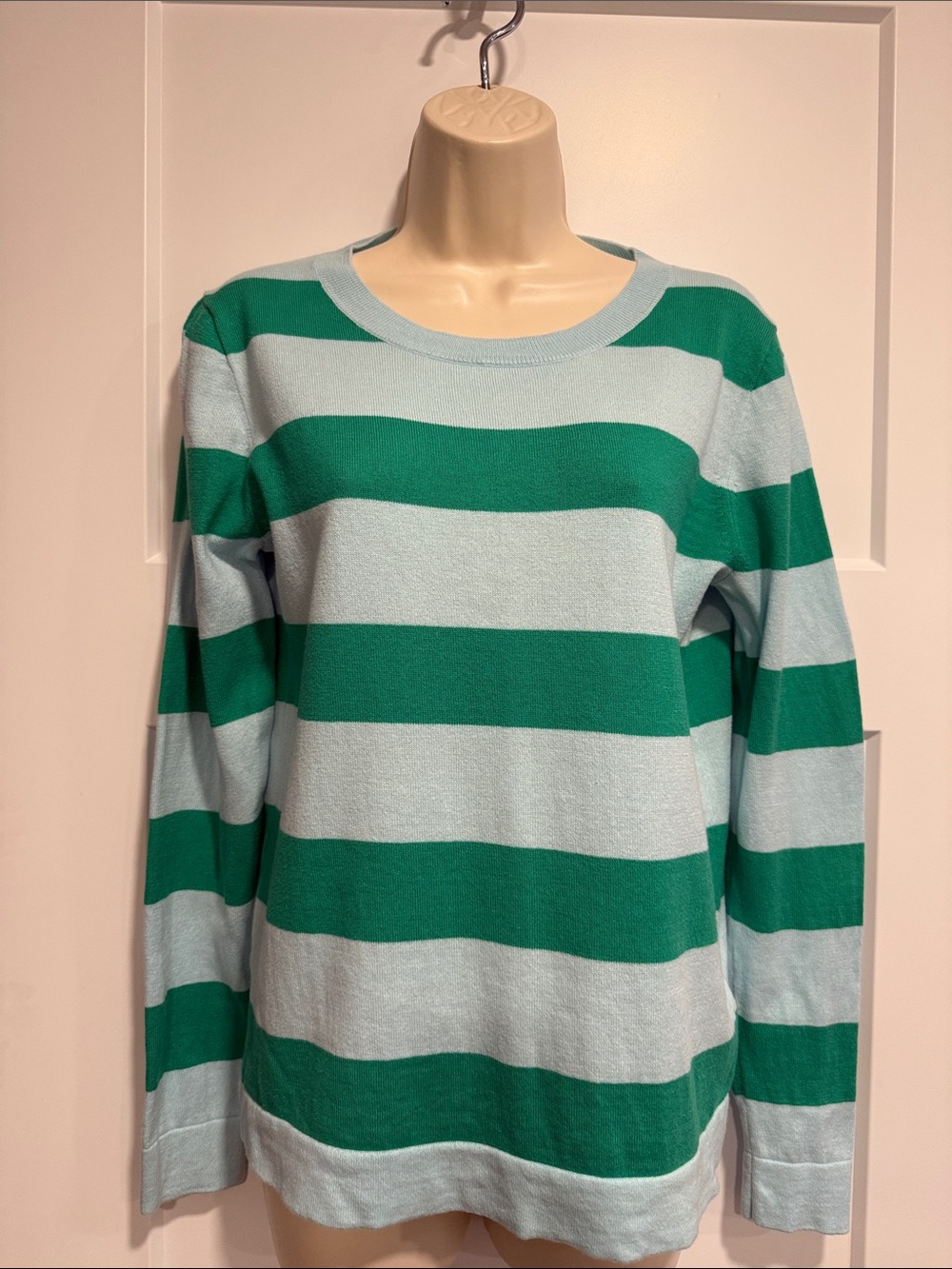 J.Crew 100% Cotton Green Blue Striped Crewneck Sweater S